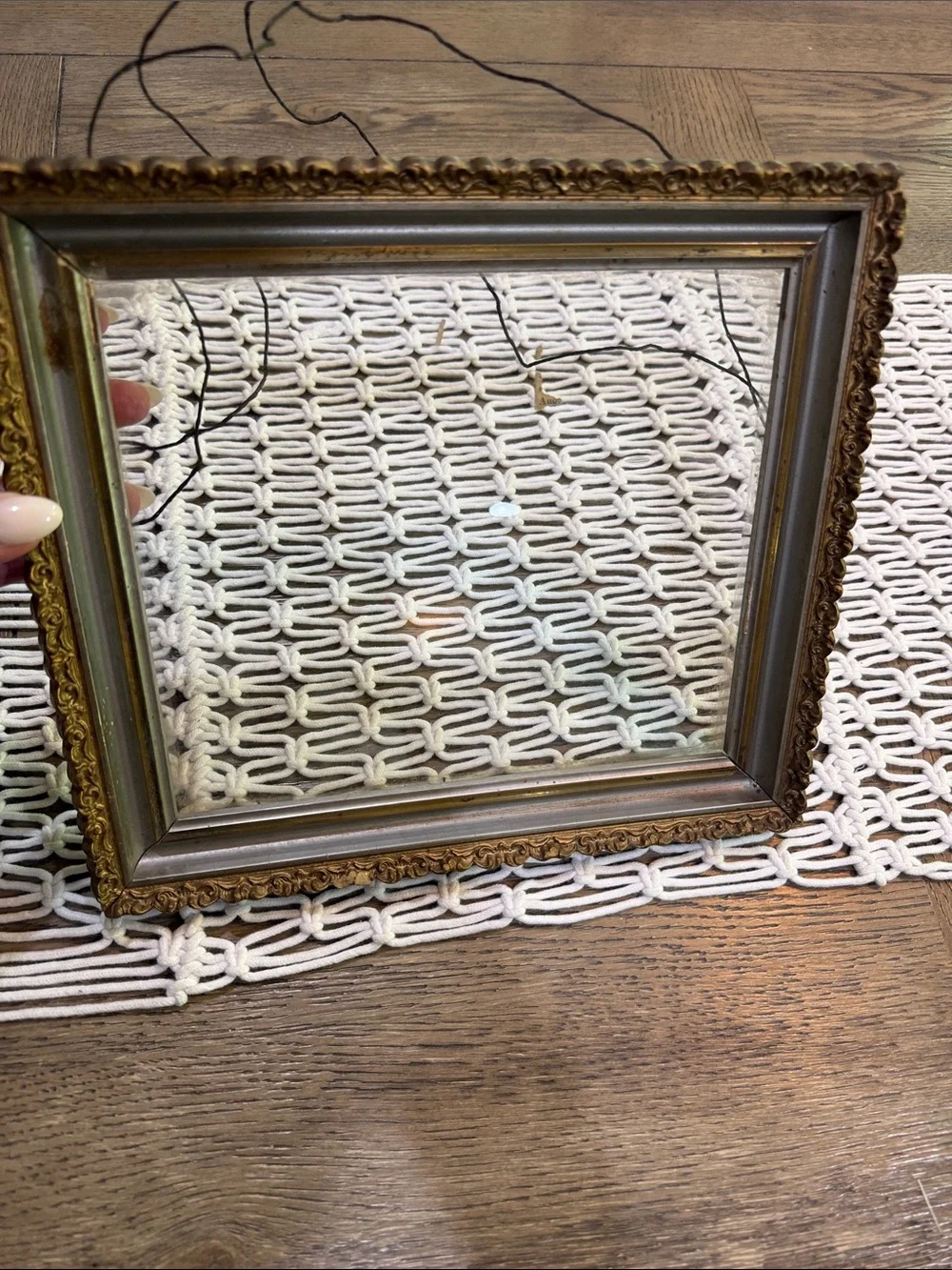 Ornate Dual-Accent Wooden Carved Picture Frame in Gold and Silver with glass